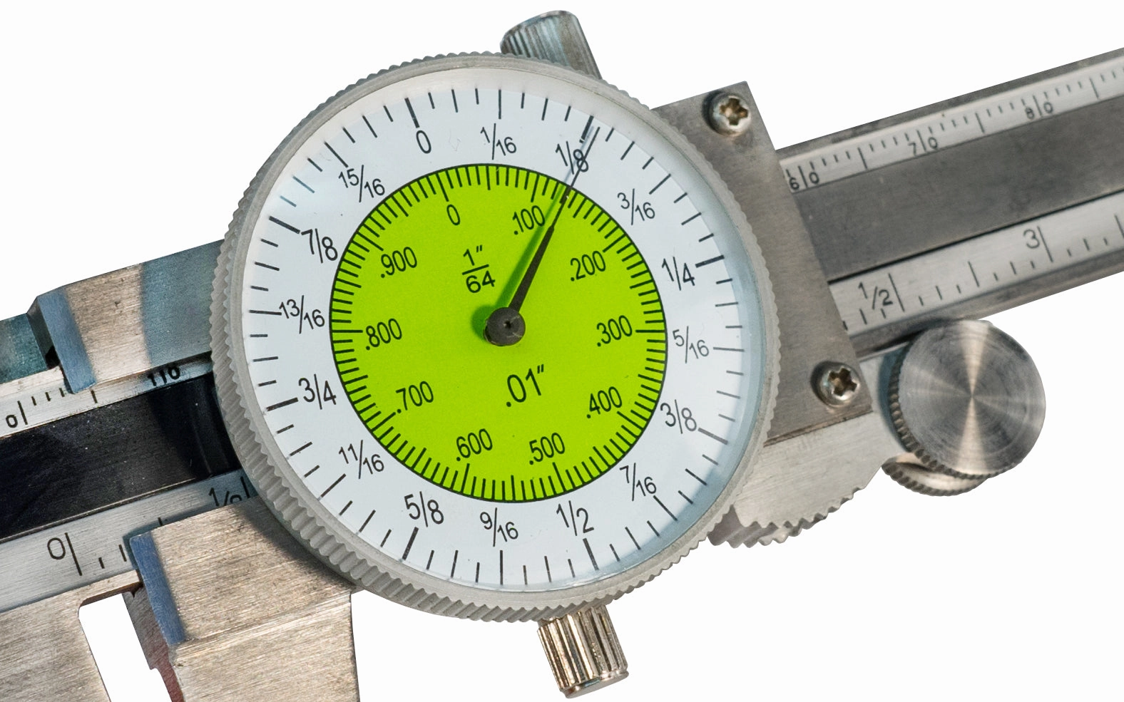 4" Fractional Inch Dial Pocket Caliper - 1/64" & .01 Grads
