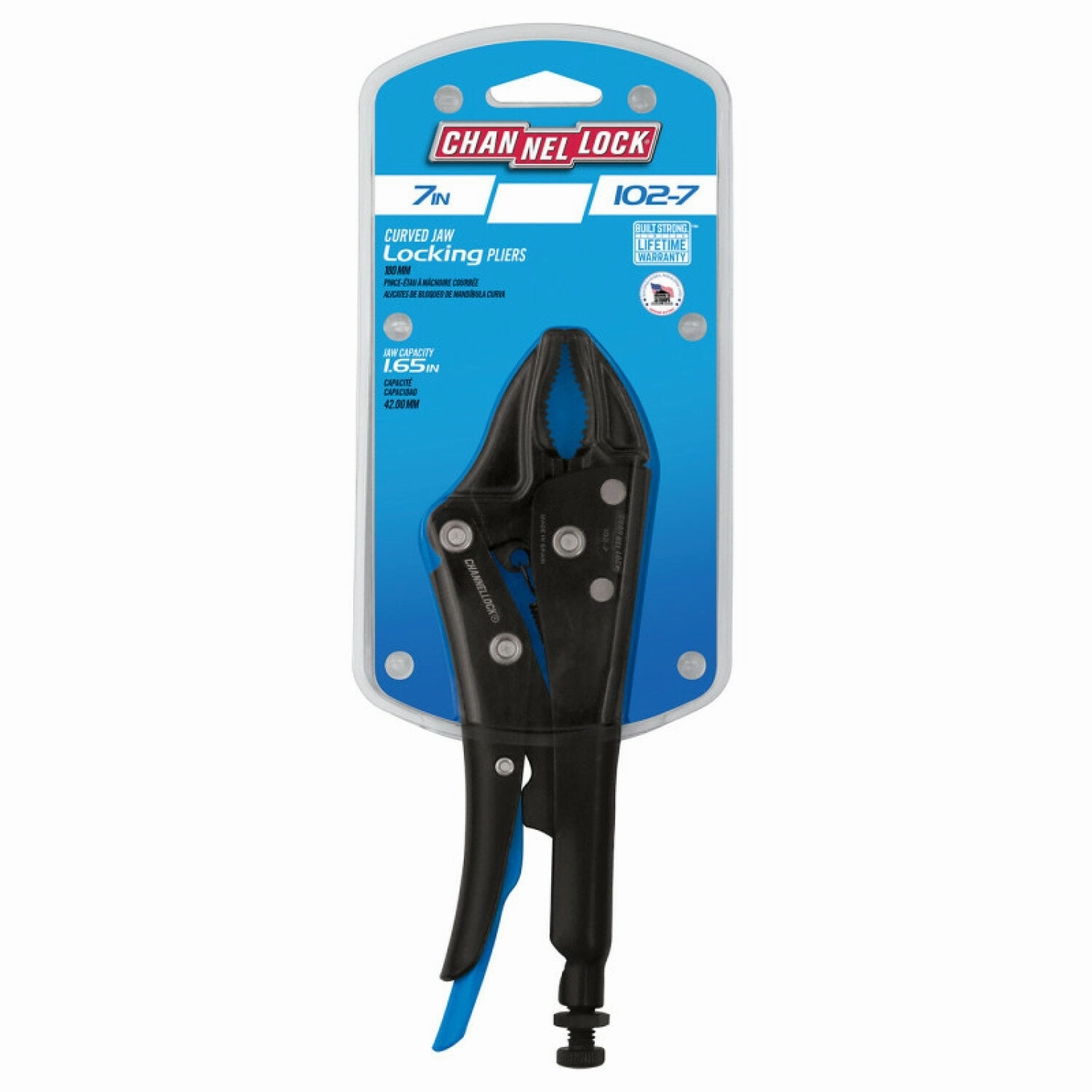 Channellock 102-7 7-Inch Curved Jaw Locking Pliers With Cutter