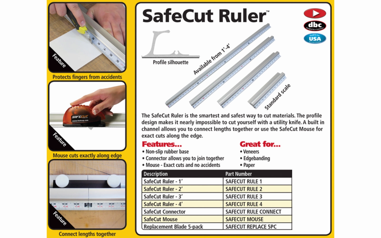 FastCap SafeCut Ruler - 12" Long