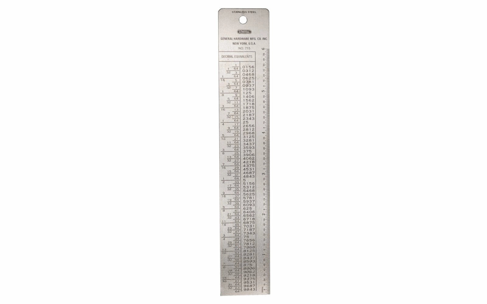 General Tools 6" Stainless Tap & Drill Reference