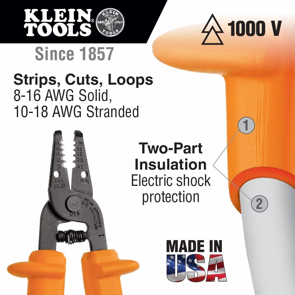 Klein Tools 11055-INS Insulated Klein-Kurve Wire Stripper/Cutter