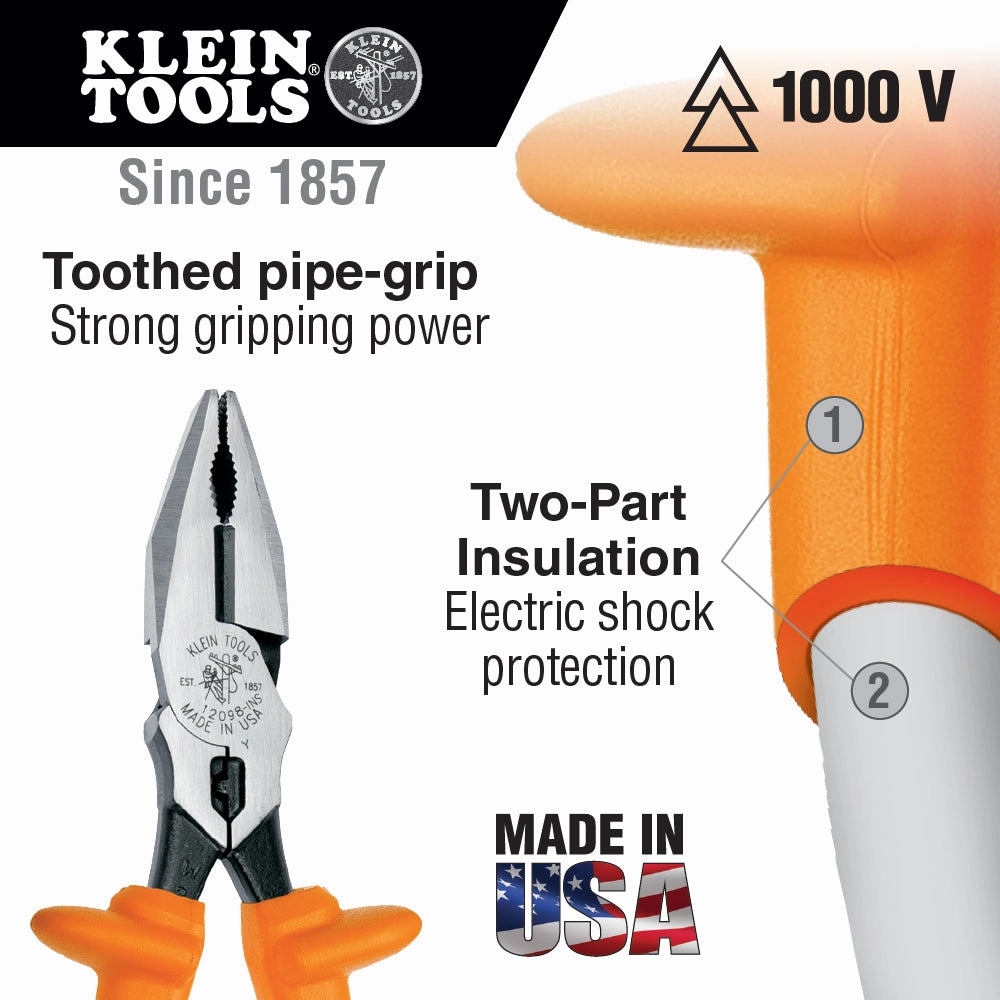 Klein Tools 12098-INS Insulated Universal Combination Pliers, 8-Inch
