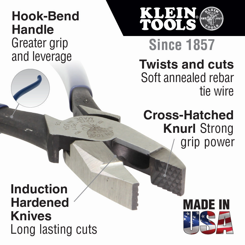 Klein Tools 213-9ST Ironworker's Pliers, Aggressive Knurl, 9-Inch