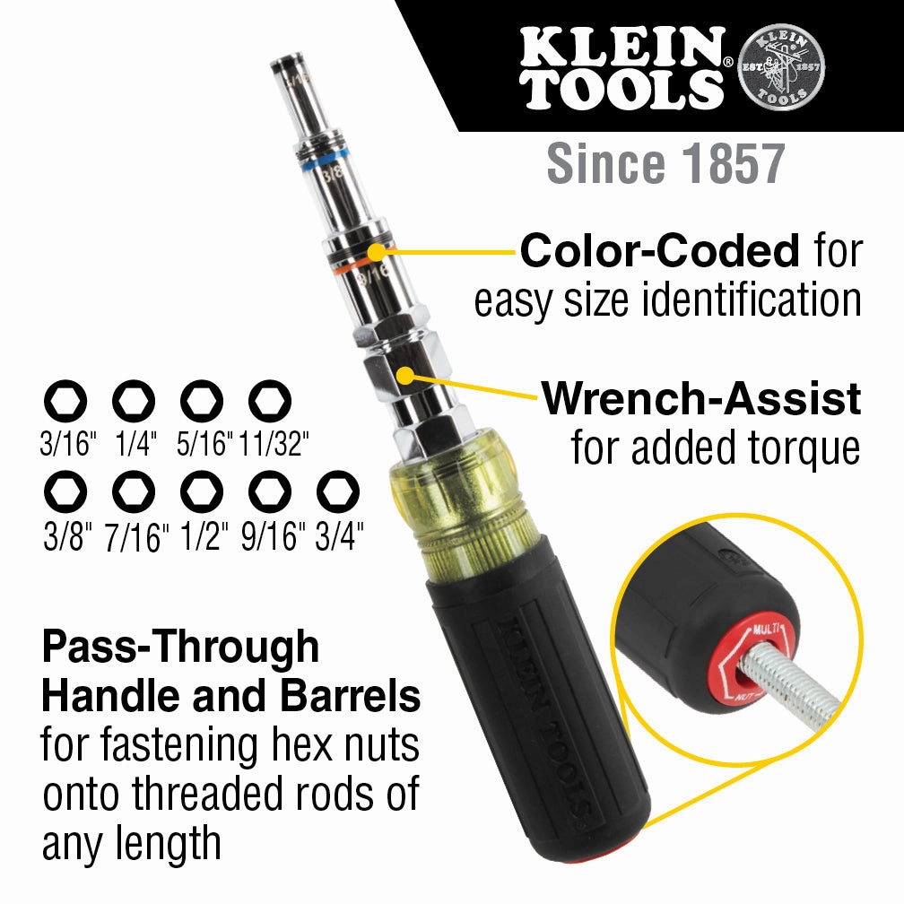 Klein Tools 328091 9-in-1 Pass Through Multi-Nut Driver