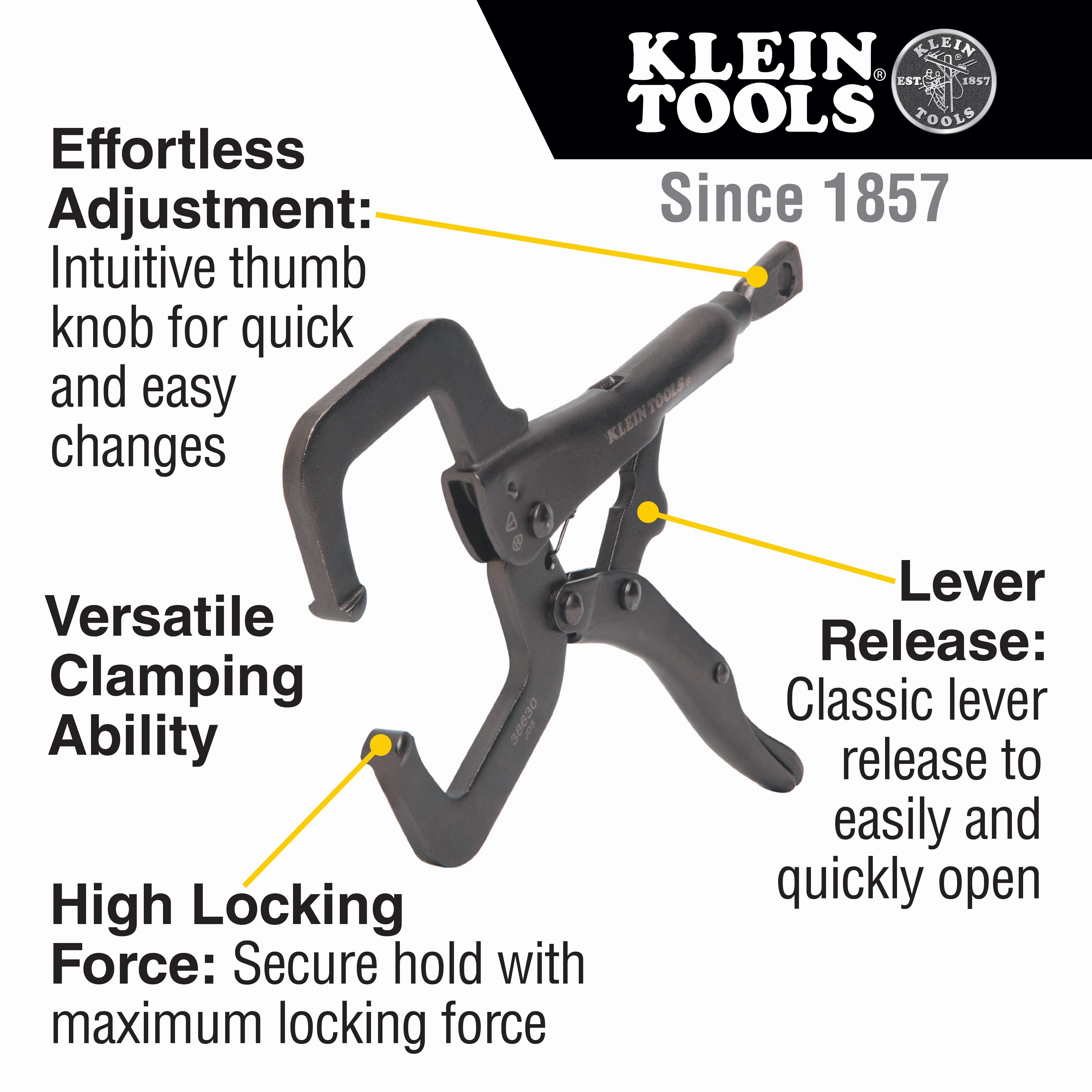 Klein Tools 38664 Locking Pliers Set, C-Clamp, Long Nose, Curved Jaw, 3 Pc.
