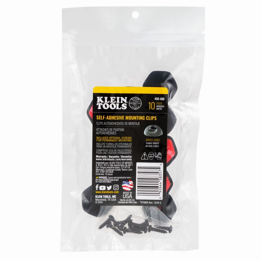Klein Tools 450-410 Self-Adhesive Cable Mounting Clips, 3-Slot (10-Pack)