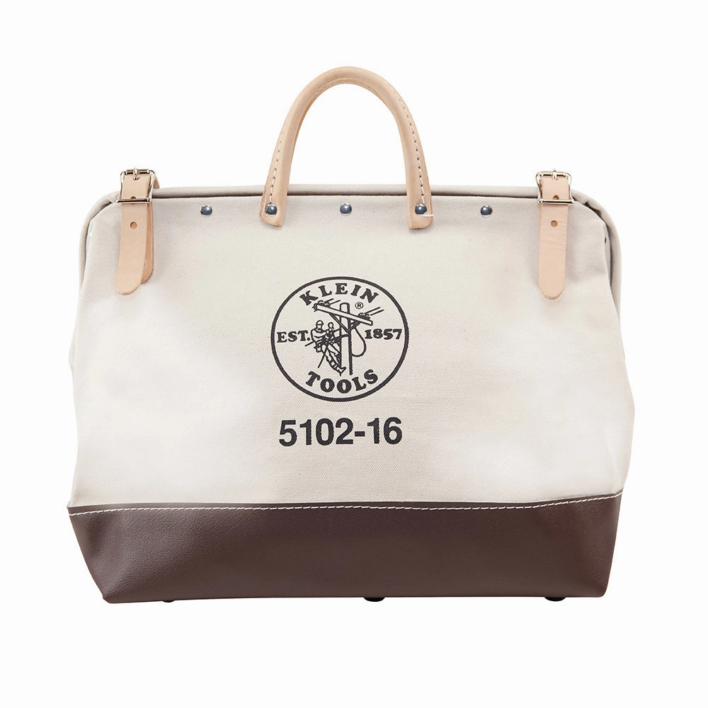 Klein Tools 5102-16 Tool Bag, Canvas Tote for Hand Tools is Heavy Duty Organizer with Steel Frame Mouth