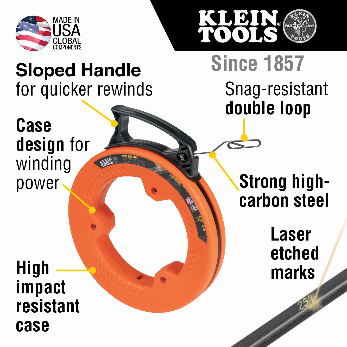 Klein Tools 56331 Steel Fish Tape, 1/8-Inch x 50-Foot
