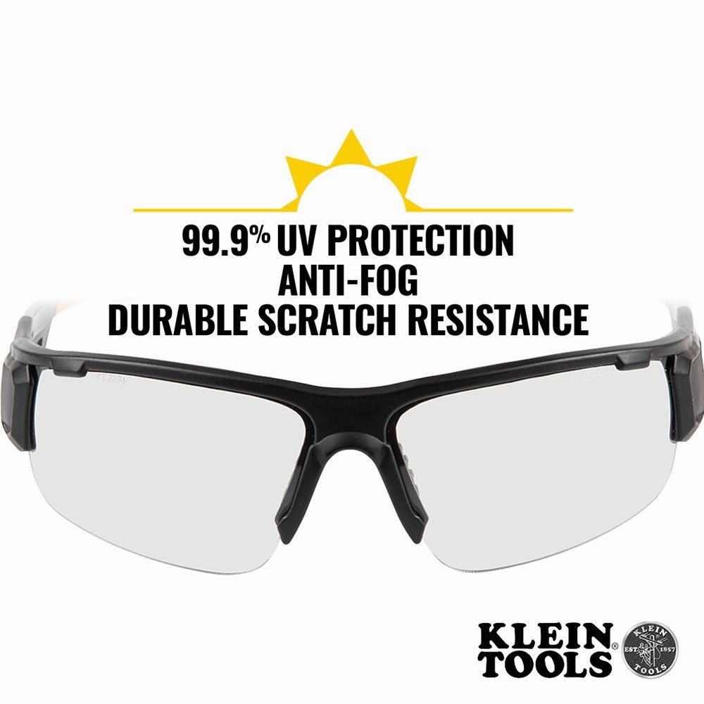 Klein Tools 60536 Safety Glasses, Professional PPE Protective Eyewear with Semi Frame, Scratch Resistant and Anti-Fog, Indoor/Outdoor Lens