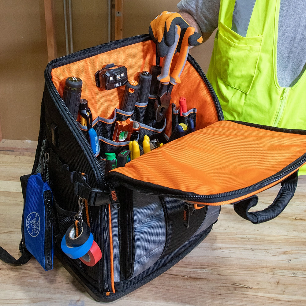 Klein Tools 62482 Tradesman Pro Tool Station Tool Bag Backpack, 27 Pockets