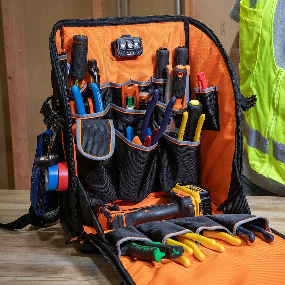 Klein Tools 62482 Tradesman Pro Tool Station Tool Bag Backpack, 27 Pockets