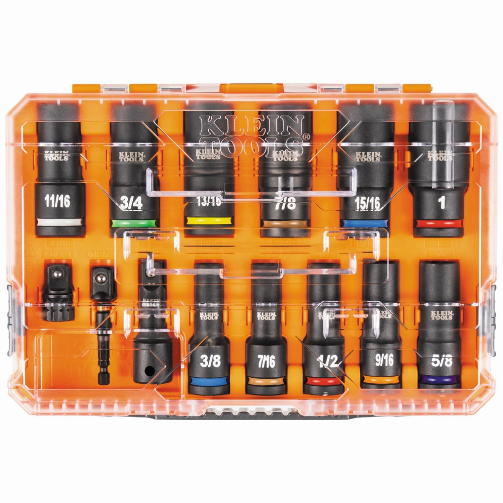 Klein Tools 65111IMPCT KNECT 1/2" Drive Deep Well Impact Socket Set, SAE, 14 Pc.
