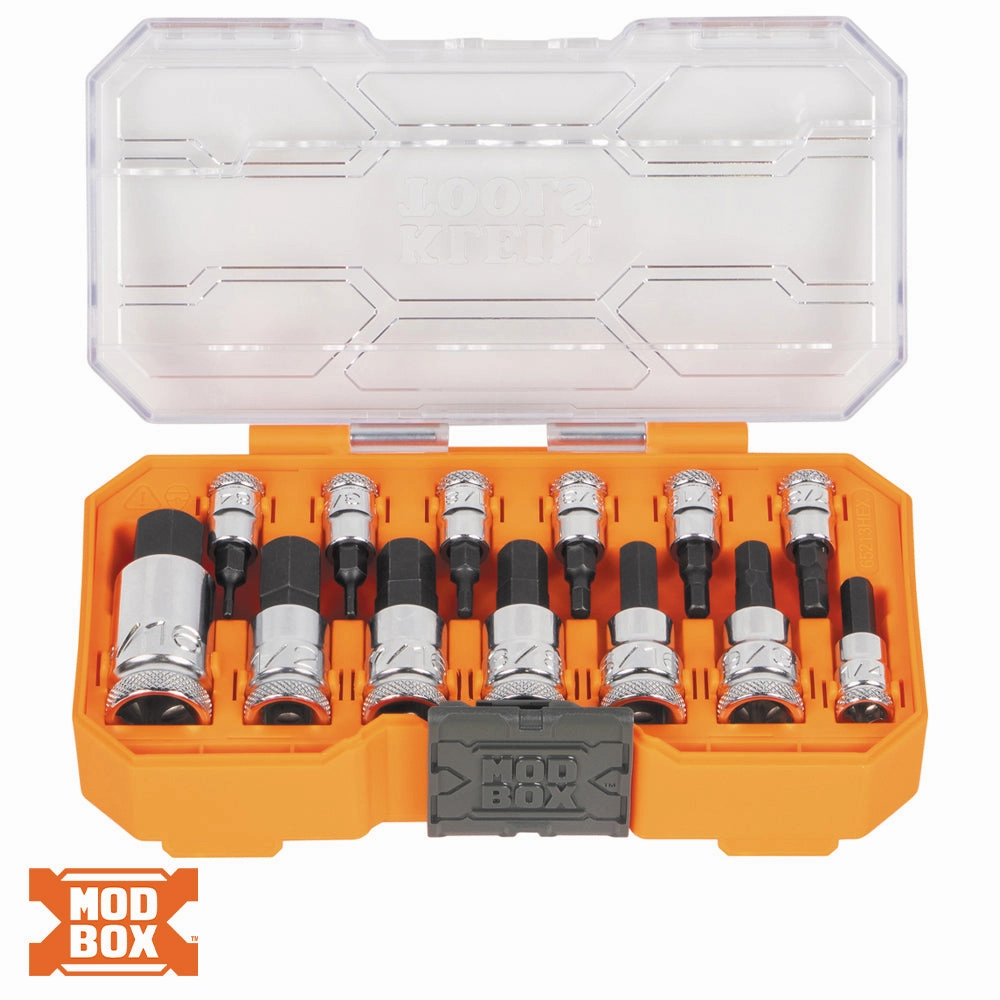 Klein Tools 65213HEX Knurled Hex Bit Socket Set, SAE, 13 Pc.