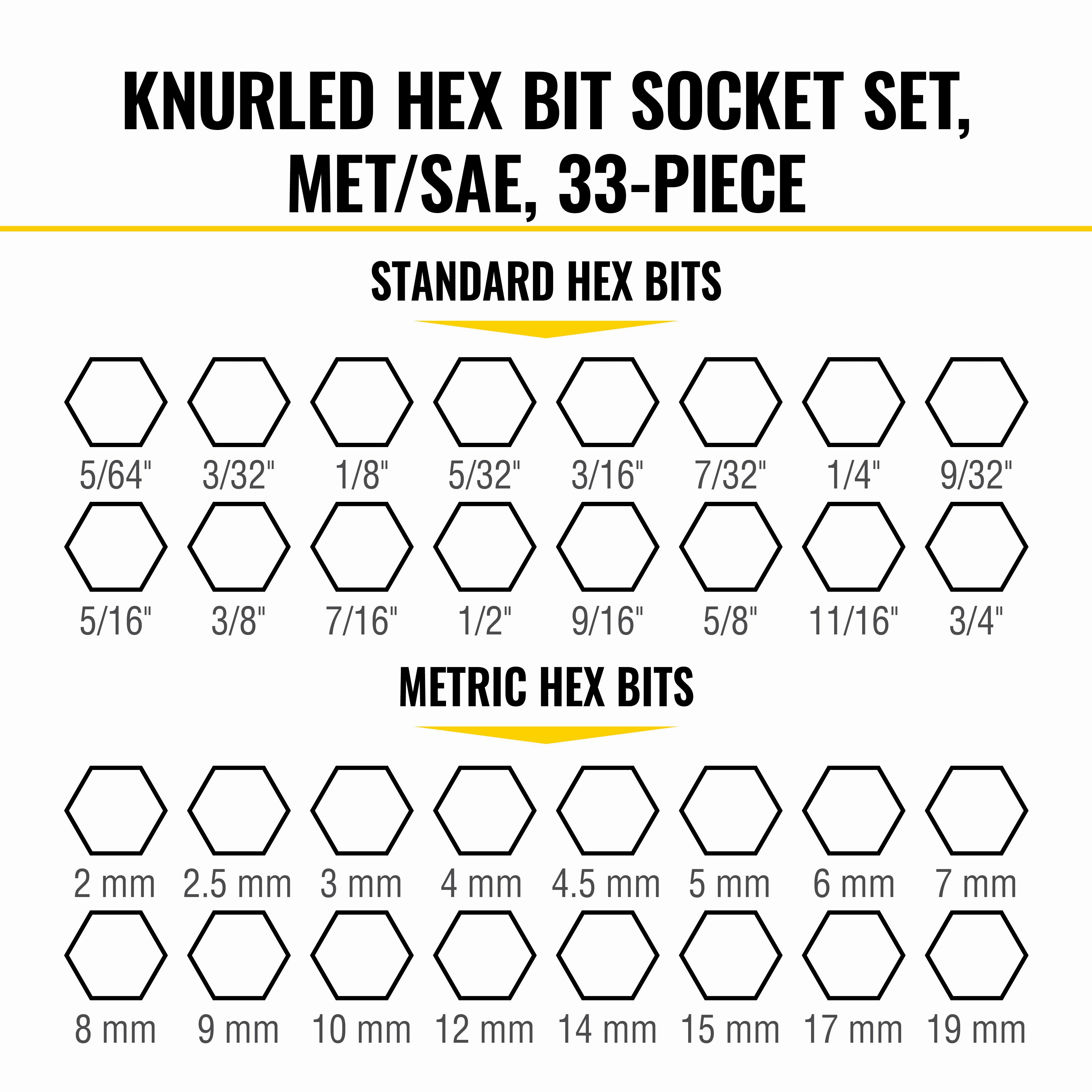 Klein Tools 65233HEX Knurled Hex Bit Socket Set, SAE and Metric, 33 Pc.