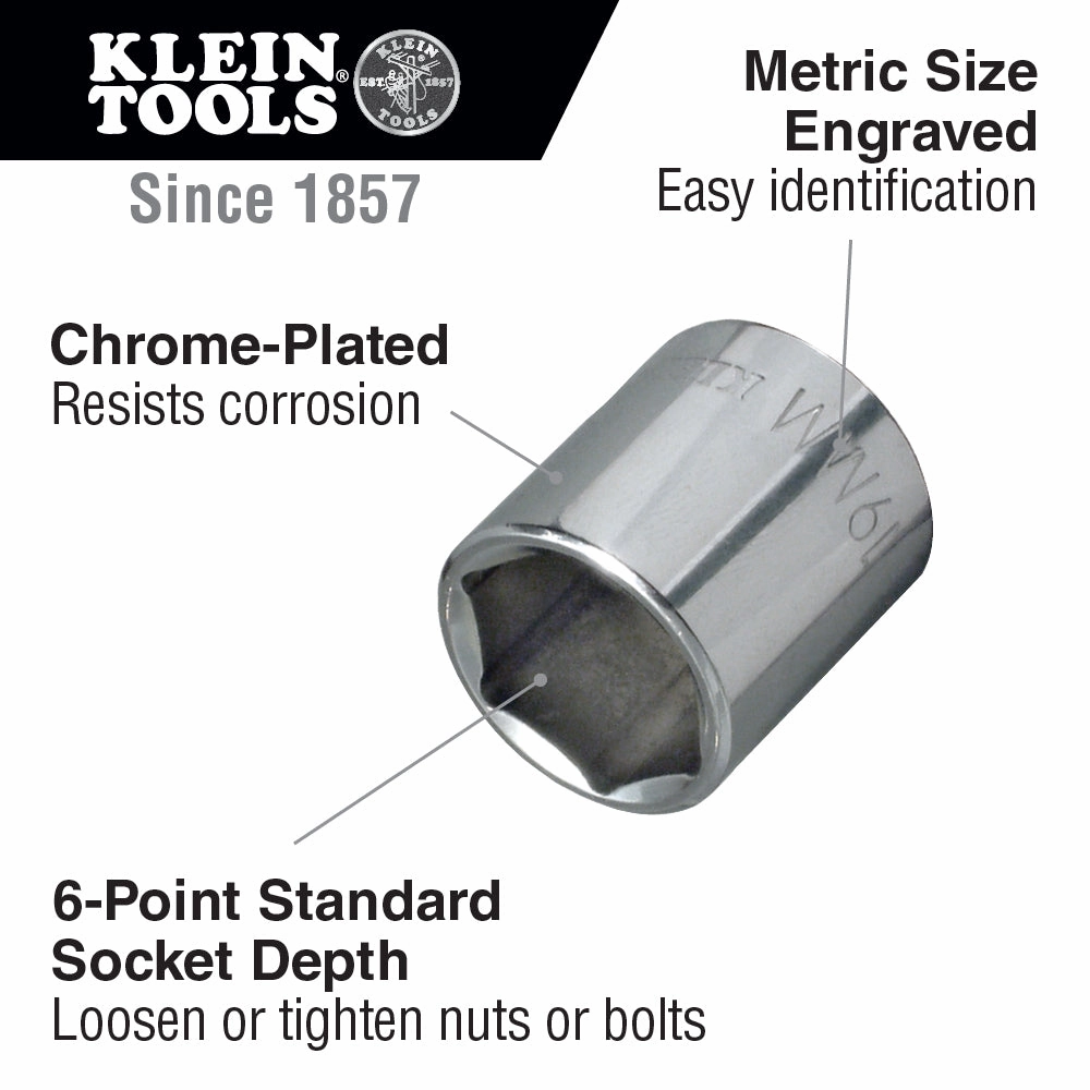 Klein Tools 65913 13 mm Metric 6-Point Socket, 3/8-Inch Drive
