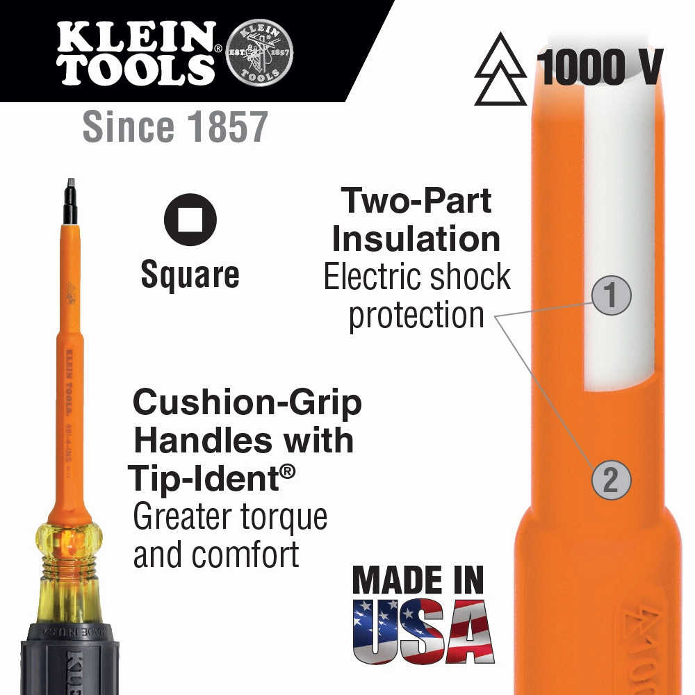 Klein Tools 661-4-INS #1 Insulated Square-Recess Screwdriver