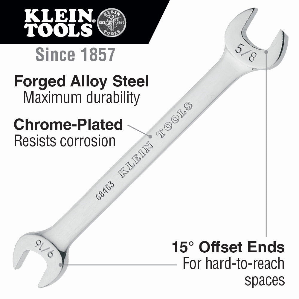 Klein Tools 68462 Open-End Wrench 1/2-Inch, 9/16-Inch Ends