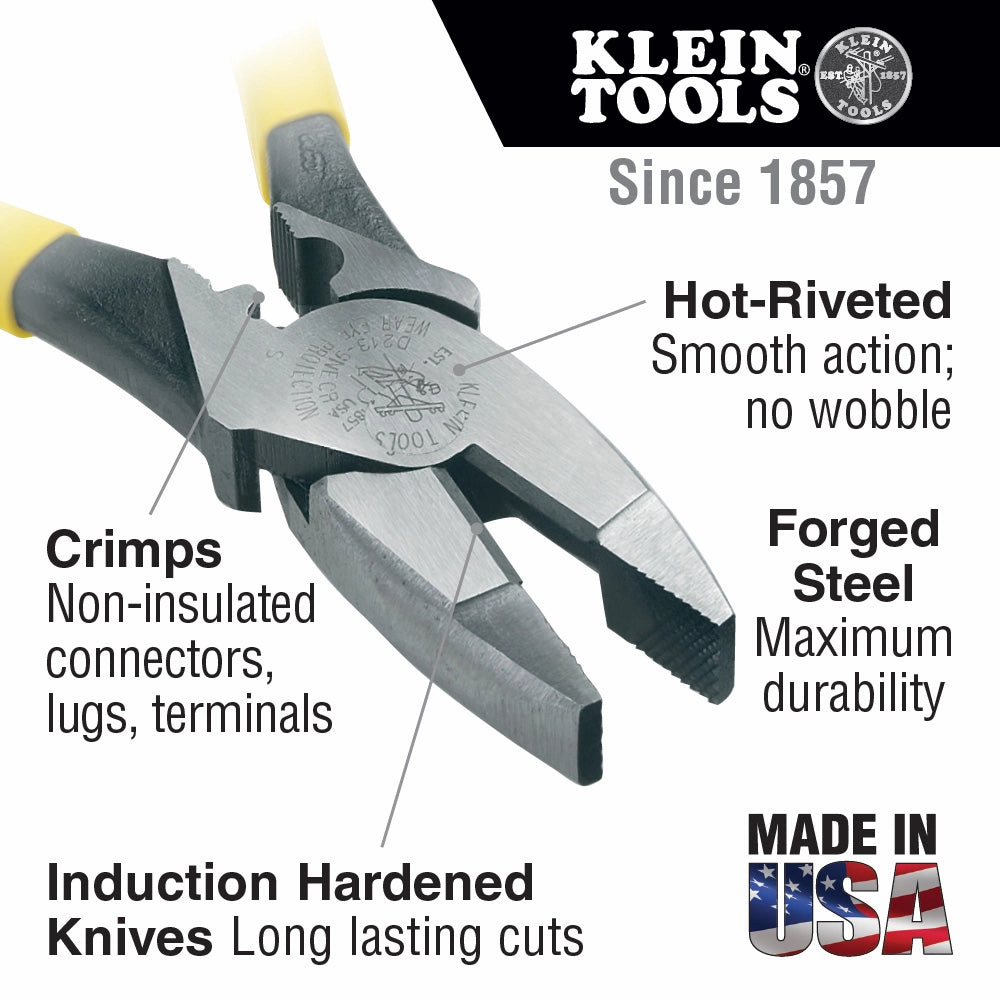 Klein Tools J213-9NECR Journeyman Pliers Connector Crimp Side Cut 9-Inch