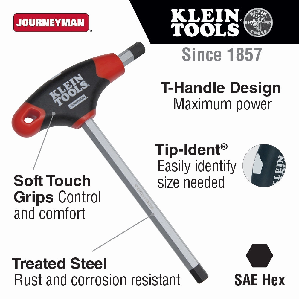 Klein Tools JTH4E17 1/2-Inch Hex Key, Journeyman T-Handle, 4-Inch