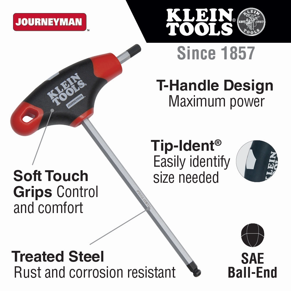 Klein Tools JTH6E08BE Journeyman Ball End T-Handle Hex Key, 6" 1/8"