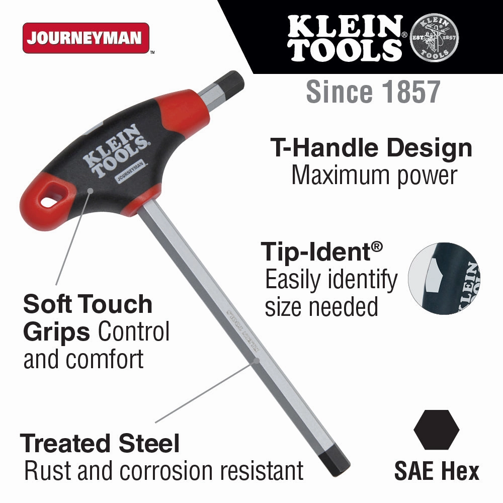 Klein Tools JTH9E12 7/32-Inch Hex Key, Journeyman T-Handle, 9-Inch