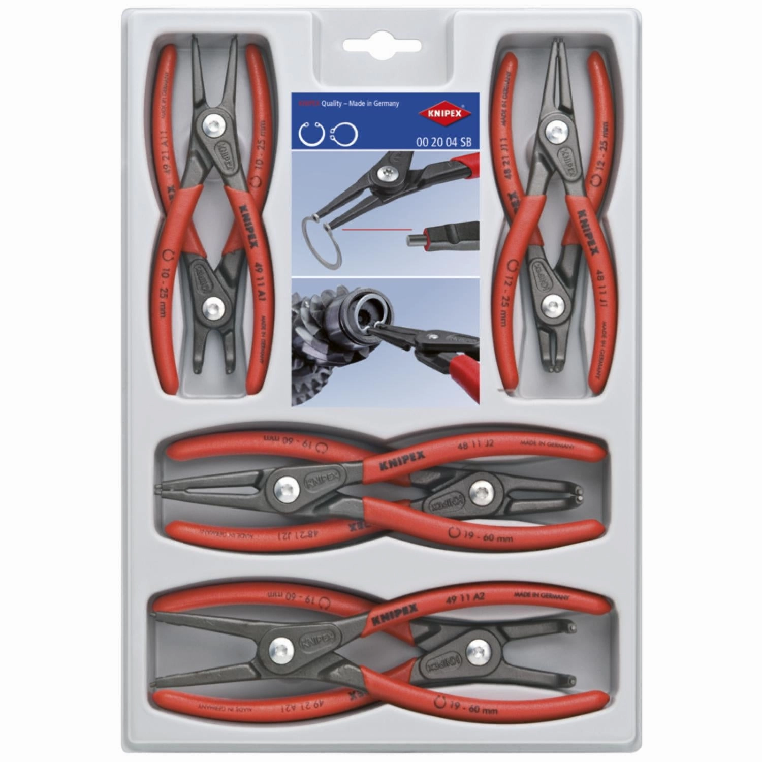 KNIPEX 00 20 04 SB, Precision Circlip Snap-Ring Pliers 8-Piece Set