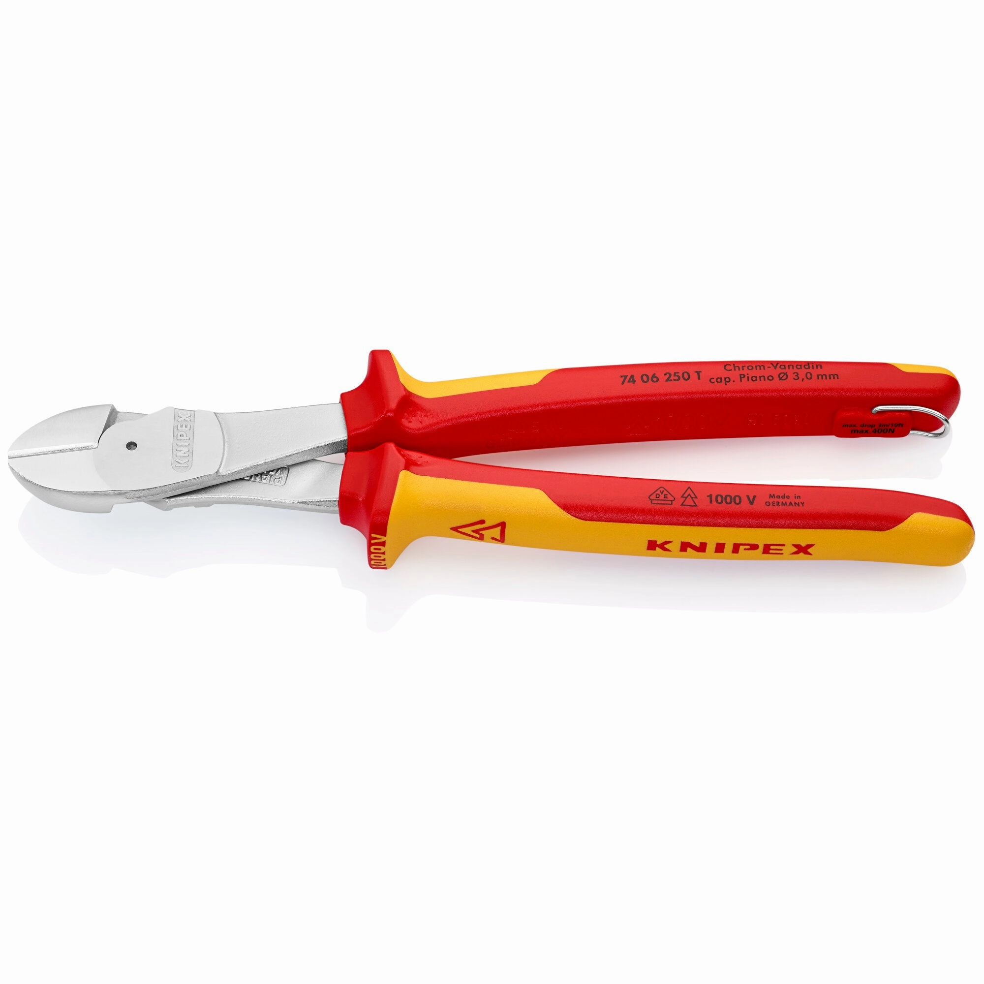 Knipex 74 06 250 T 10" High Leverage Diagonal Cutters-1000V Insulated-Tethered Attachment