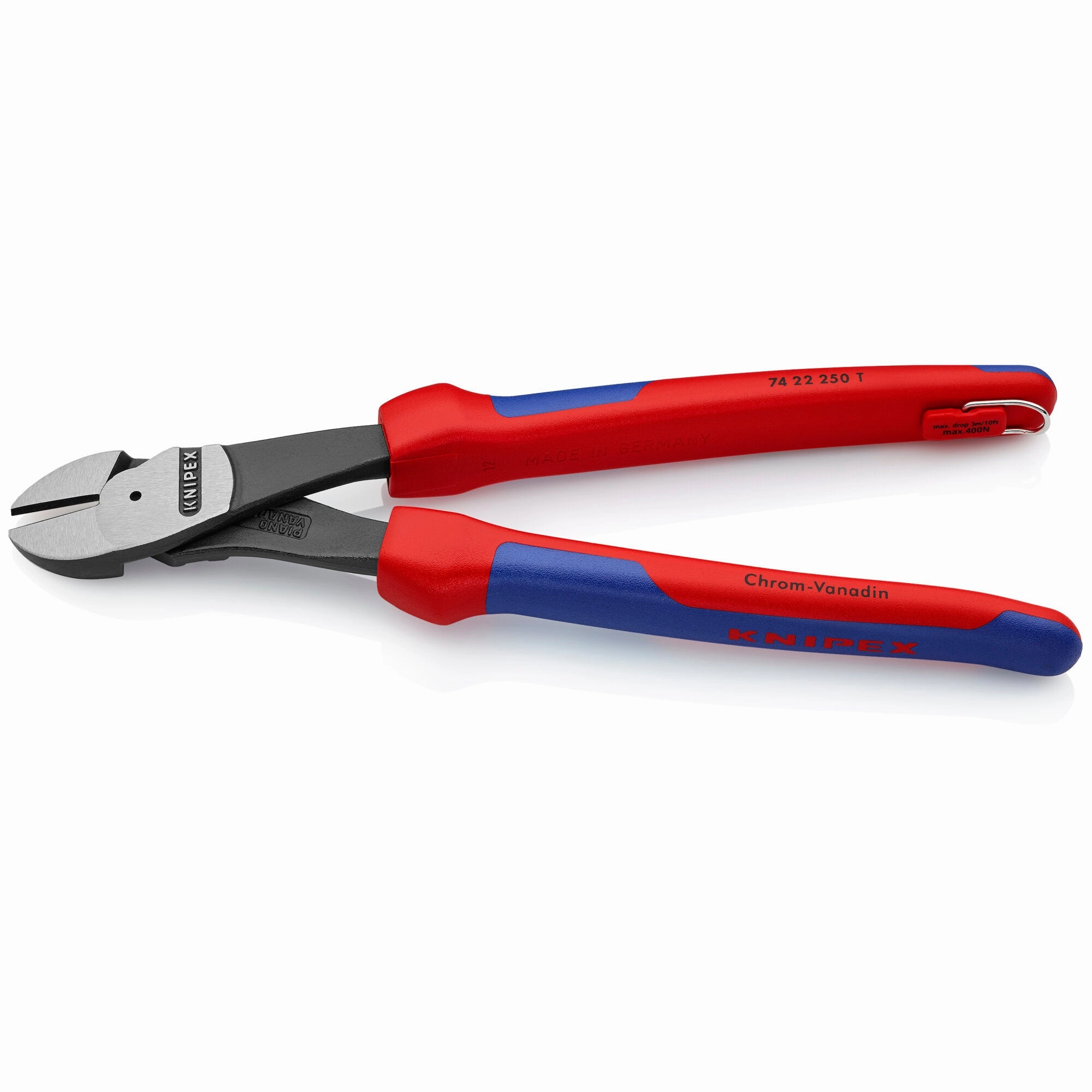 Knipex 74 22 250 T BKA 10" High Leverage 12 Angled Diagonal Cutters-Tethered Attachment