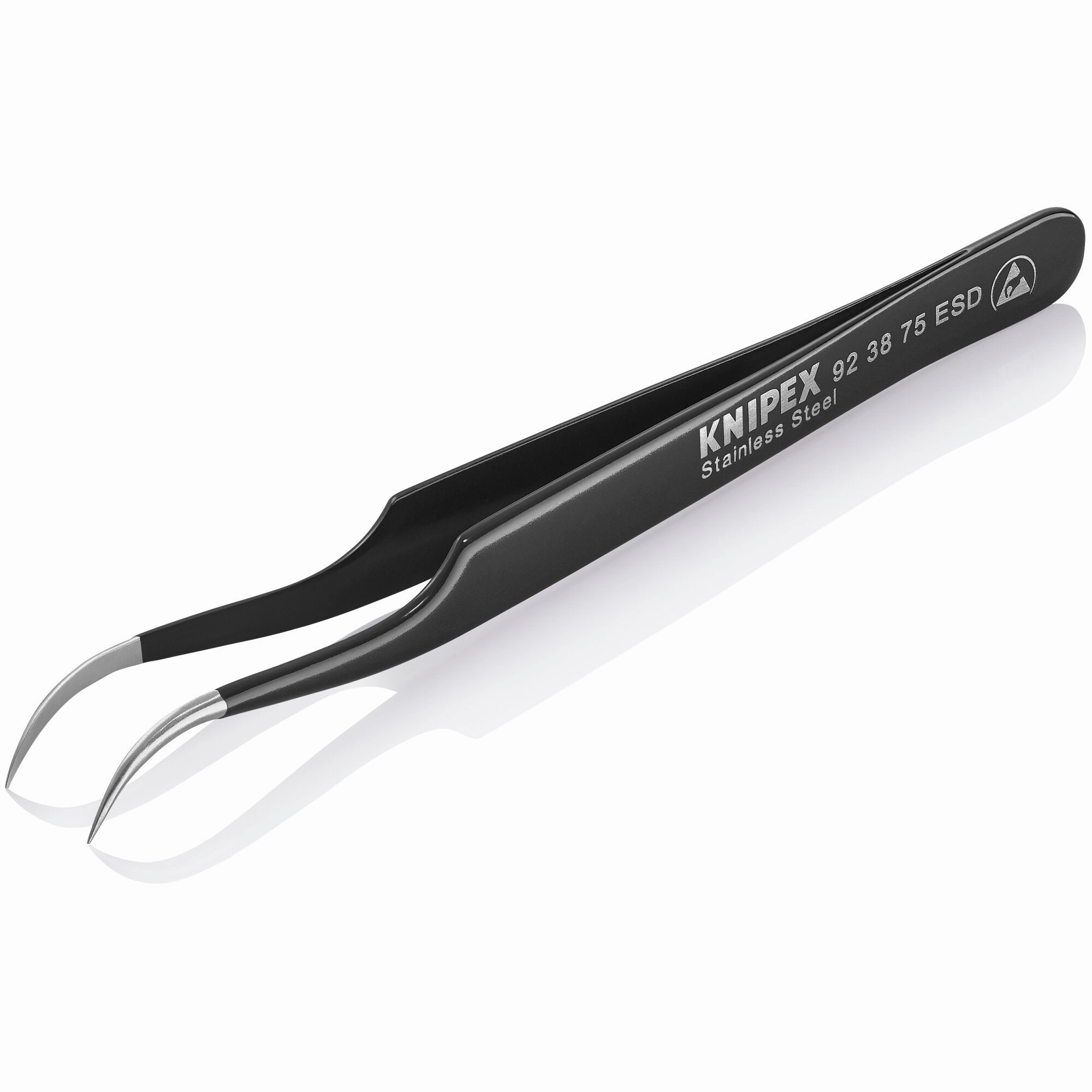 Knipex 92 38 75 ESD 4 3/4" Stainless Steel Gripping Tweezers--35 Angled-Needle-Point Tips-ESD