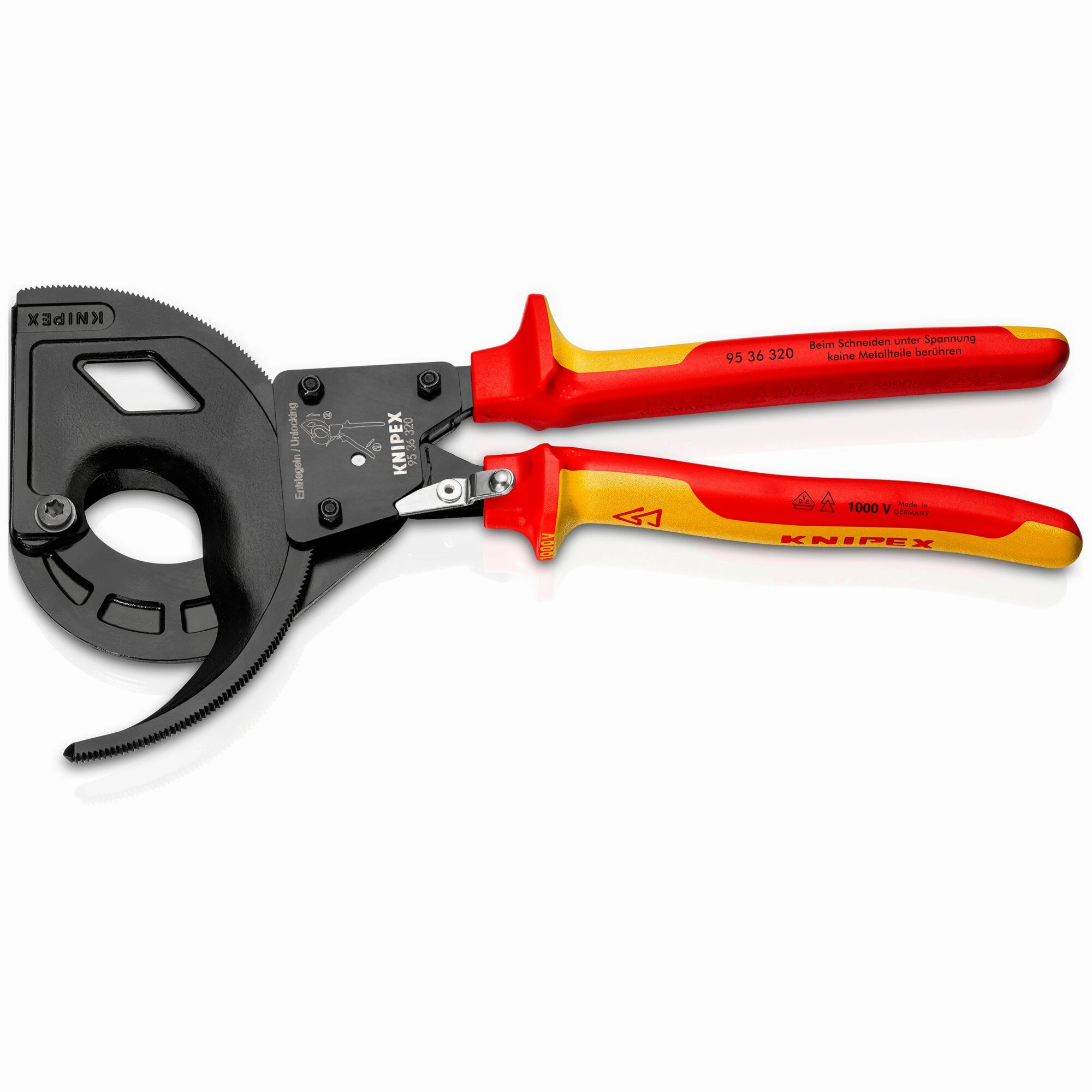 Knipex 95 36 320 12 1/2" 3 Stage Ratcheting Drive Cable Cutter-1000V Insulated