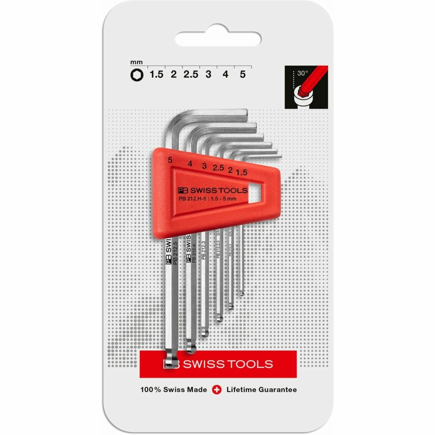 PB Swiss PB 212.H-5 CN Ball Point Hex key L- Wrench Sets for Hexagon Socket Screws 6 Pcs