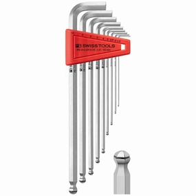 PB Swiss Tools PB 212.LR H-10 Key L-wrenches, long, with ball point and holding ring, set in a practical plastic holder