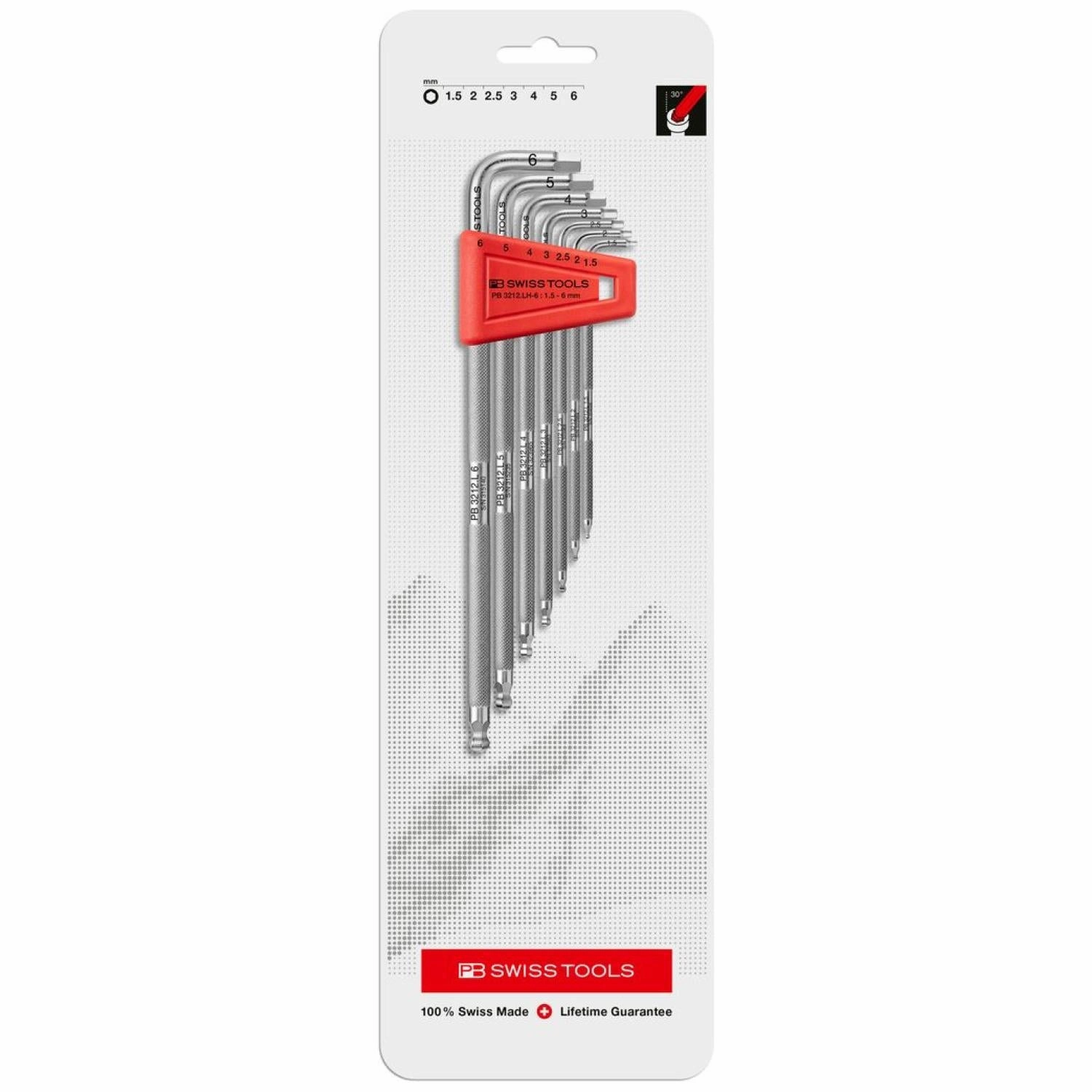 PB Swiss Tools PB 3212.LH-6 CN Ball Point Hex Key Set, Knurled, L, 7pcs