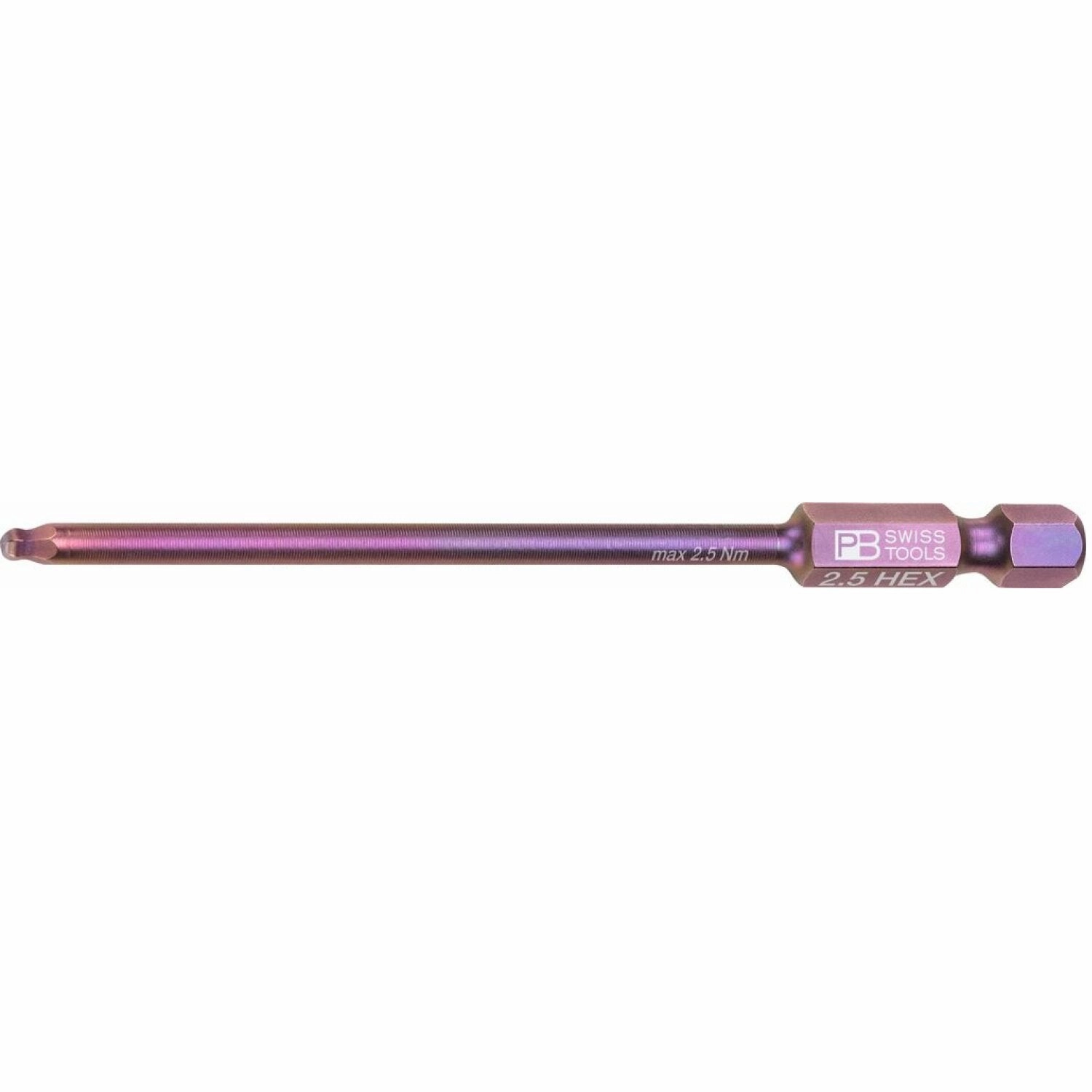 PB Swiss Tools PB E6L.212/2,5 PrecisionBit, 1/4" Bits, E6, Hex with Ball End, Long, 2.5mm x 70mm