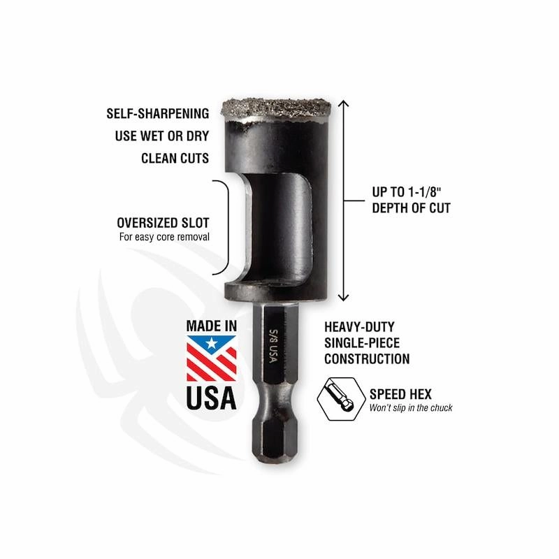 Spyder 600848 5/16" Diamond Arbor Hole Saw Bit, Premium boron coated