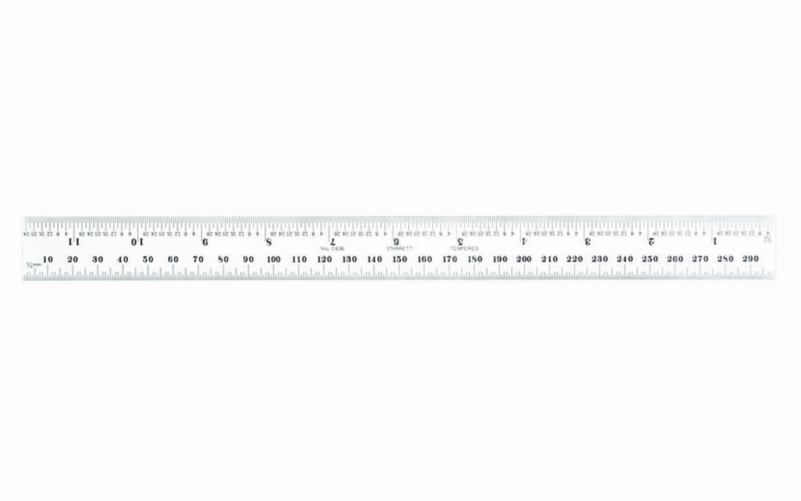 Starrett 12" Metric & Inch Rule - 1.0 MM, 0.5 MM / 1/32", 1/64" Grads