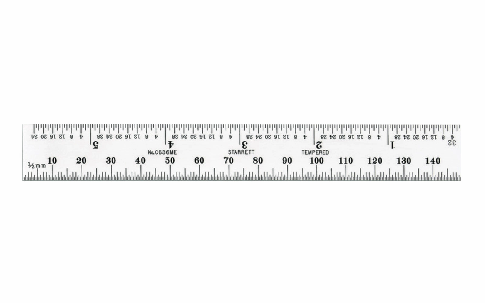 Starrett 6" Metric & Inch Rule - 1.0 mm, 0.5 mm / 1/32", 1/64" Grads