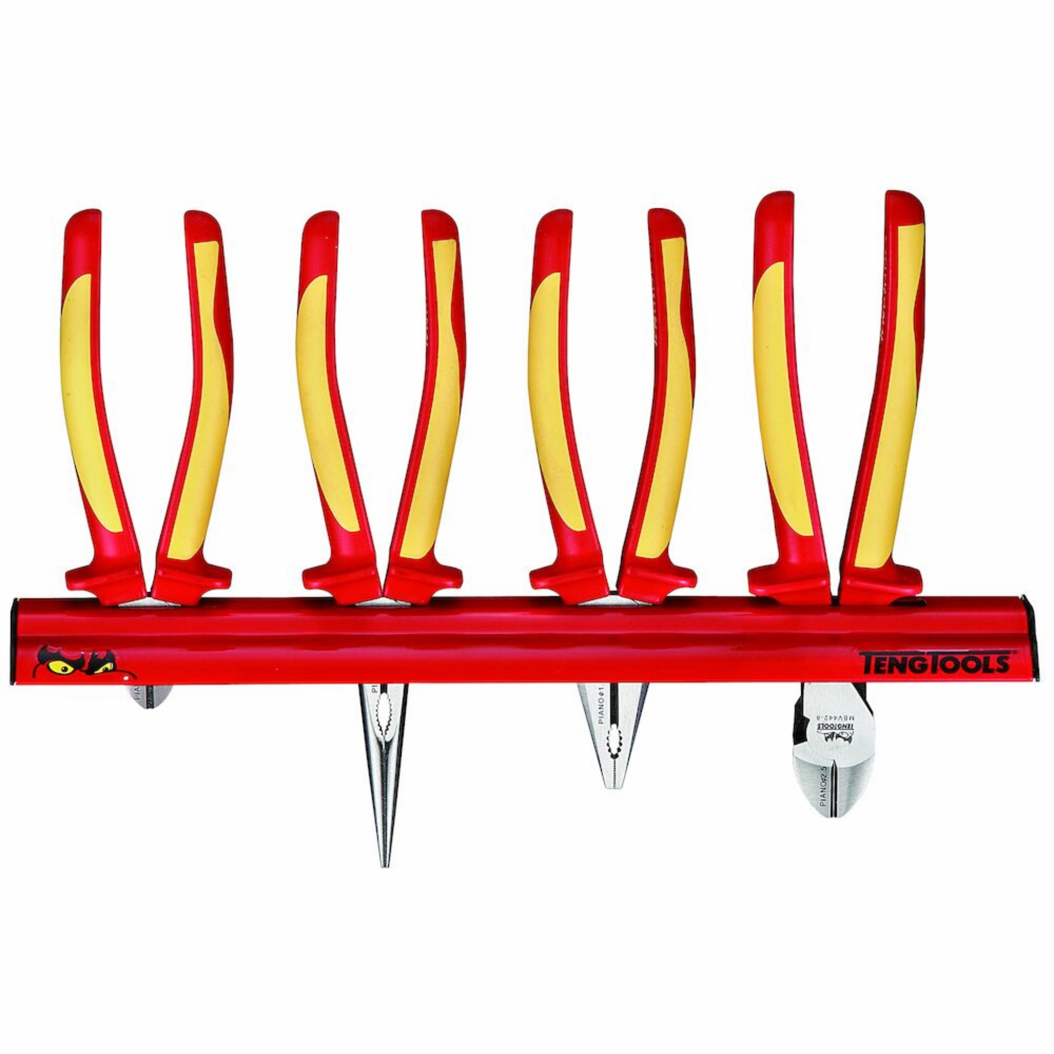 Teng Tools 4 Piece 1000 Volt Insulated Mixed Side Cutting, Lineman & Long Nose Plier Wall Rack - WRMBV04