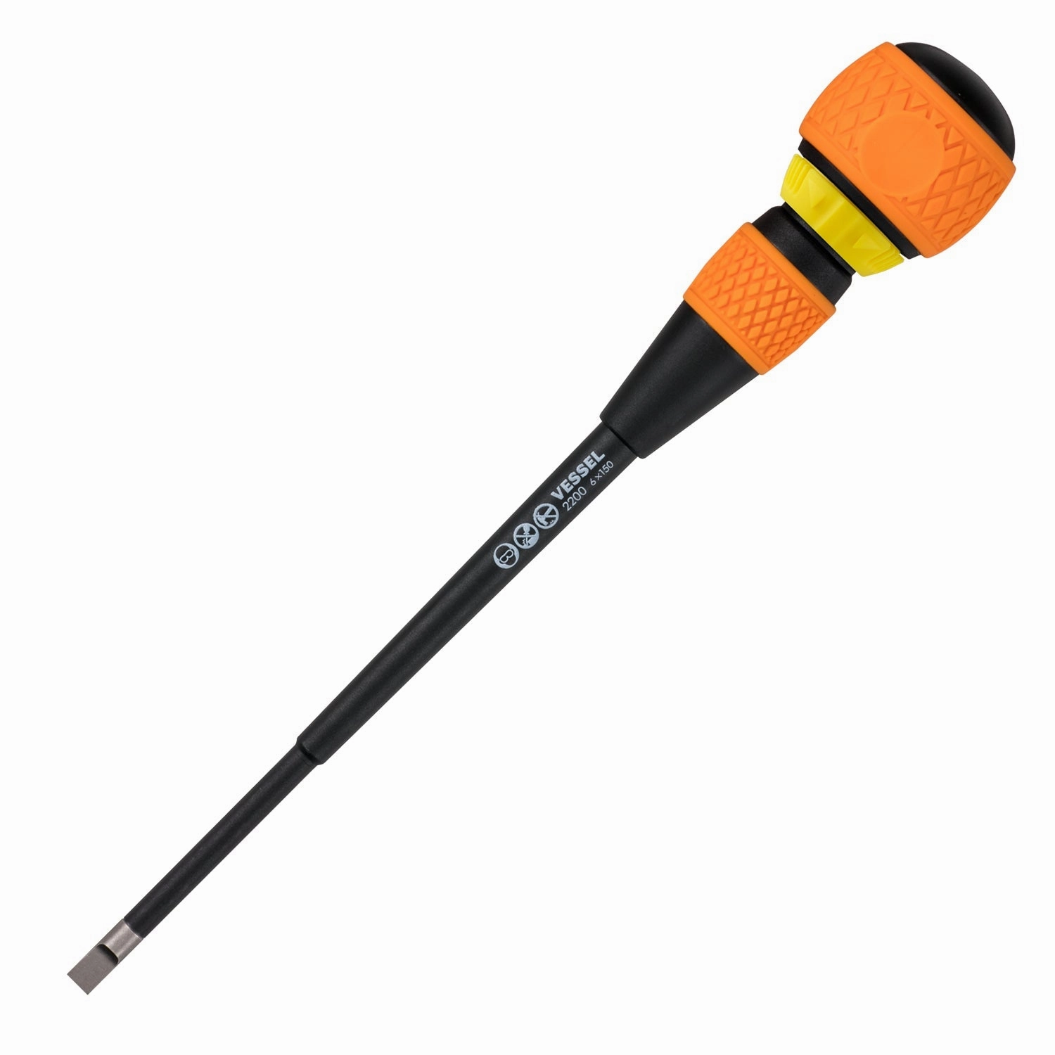 Vessel Tools 2200S6150 Ball Ratchet Screwdriver No.2200, Slotted 6 x 150
