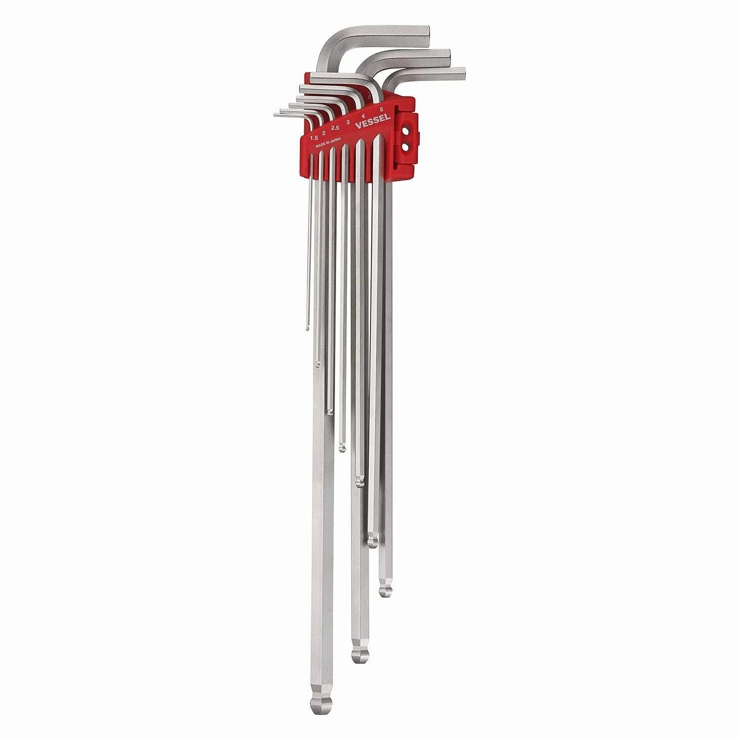 Vessel Tools 8309BPXLU Ball Point Hex L-Key Wrench (Extra Long Type) 9 Piece Set