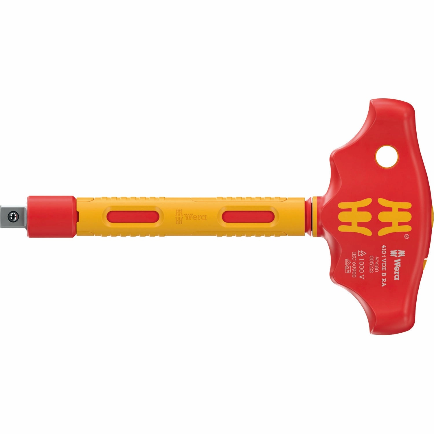 Wera 410 i VDE B RA VDE-insulated T-handle adapter screwdriver with ratchet functionality for 3/8" sockets