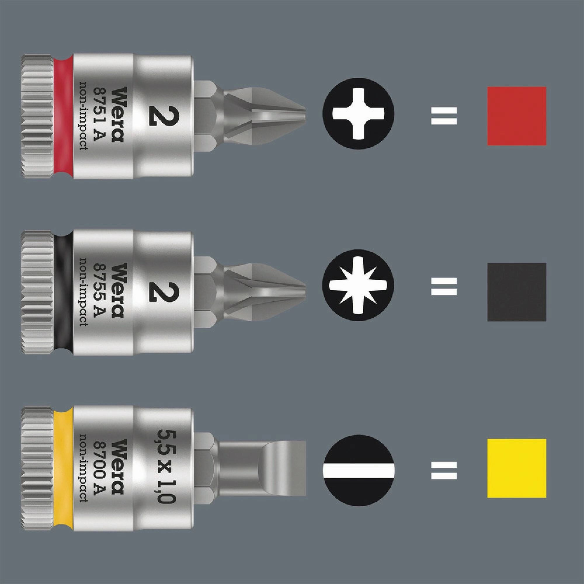 Wera 8755 A Pozidriv Zyklop bit socket, 1/4" drive, PZ 2 x 28 mm