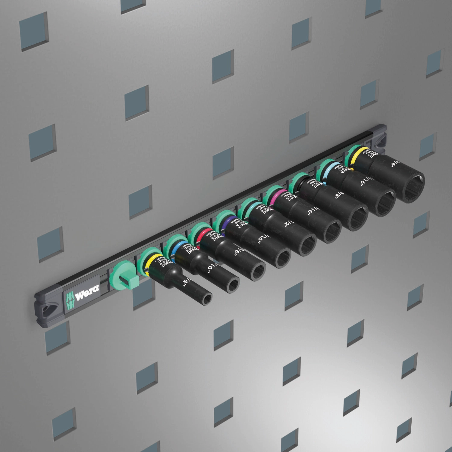 Wera 9661 Magnetic Rail B Impaktor Deep Imperial 1 Socket Set, 3/8" Drive, 9 Pc.
