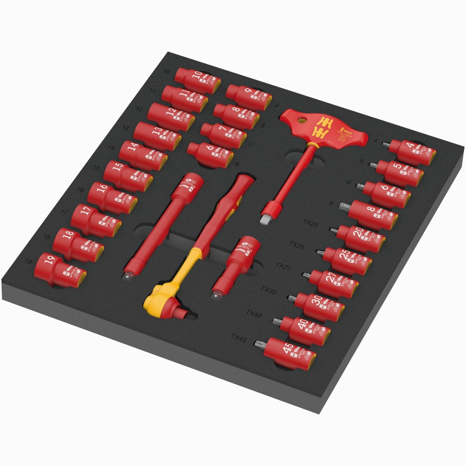 Wera 9726 Foam Insert 8007 B VDE Zyklop VDE Ratchet Set 1, 3/8", 28 Pc.