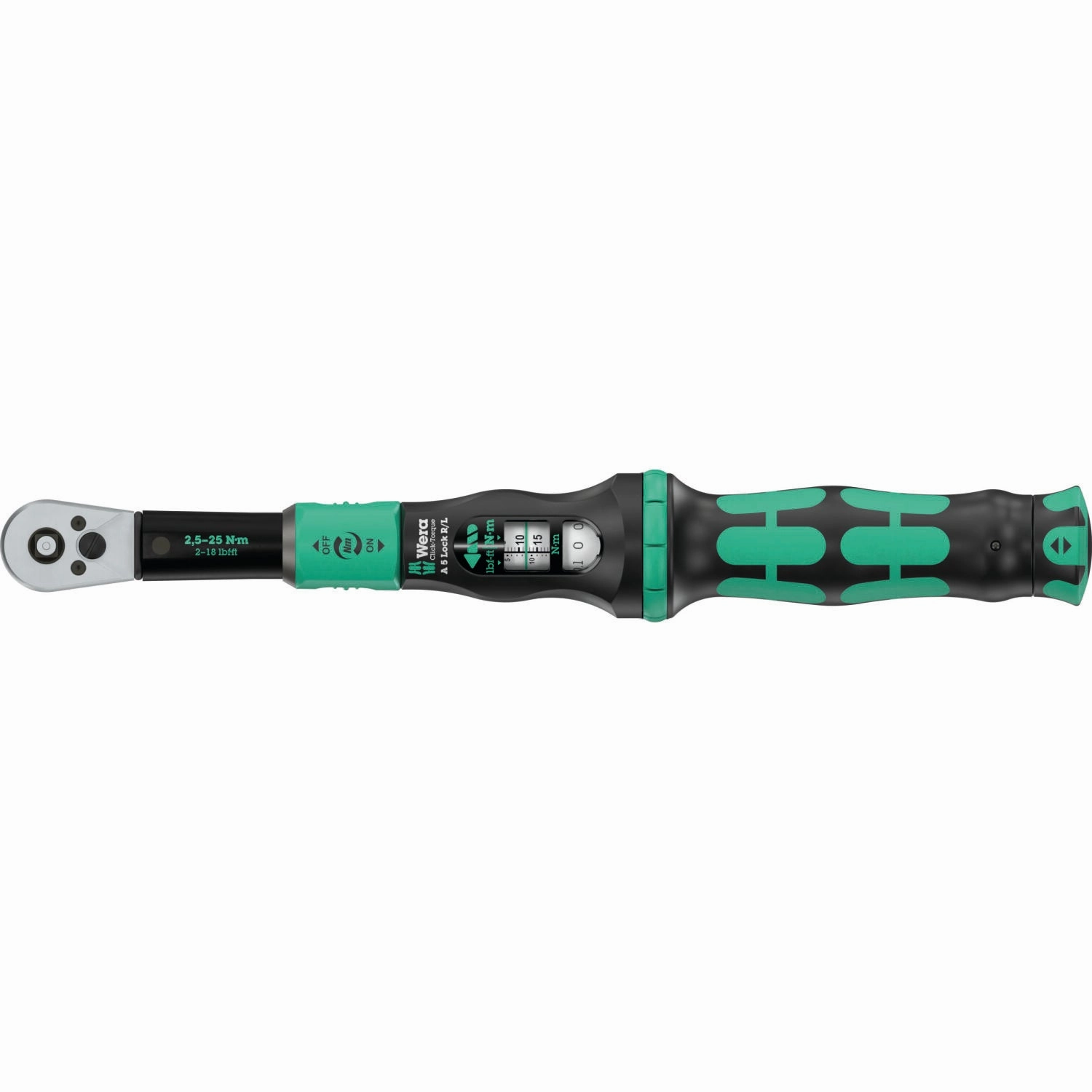 Wera Click-Torque Lock A 5 R/L Torque wrench, adjustable, Torque Lock function, square head insert (1/4"), clockwise/counterclockwise torque operation, 2.5-25 Nm
