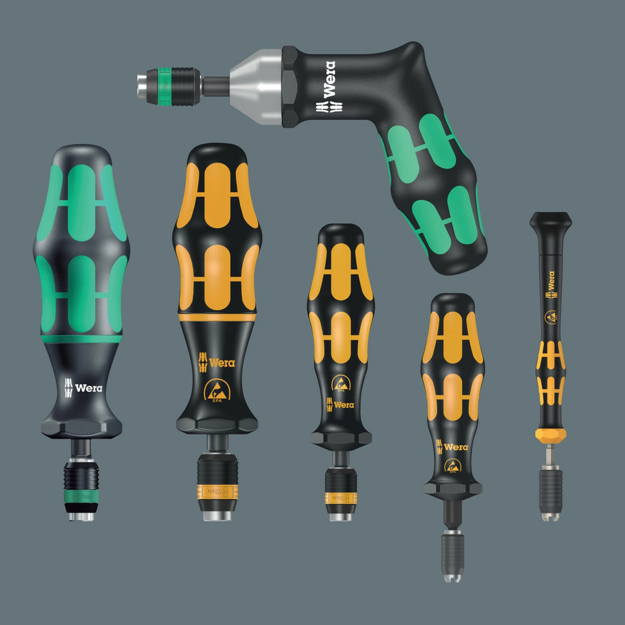 Wera Serie 7400 ESD Kraftform pre-set adjustable torque screwdrivers (0.1-1.0 Nm) with quick-release chuck, 7456 ESD x 0.3 Nm x 0.3-1.0 Nm