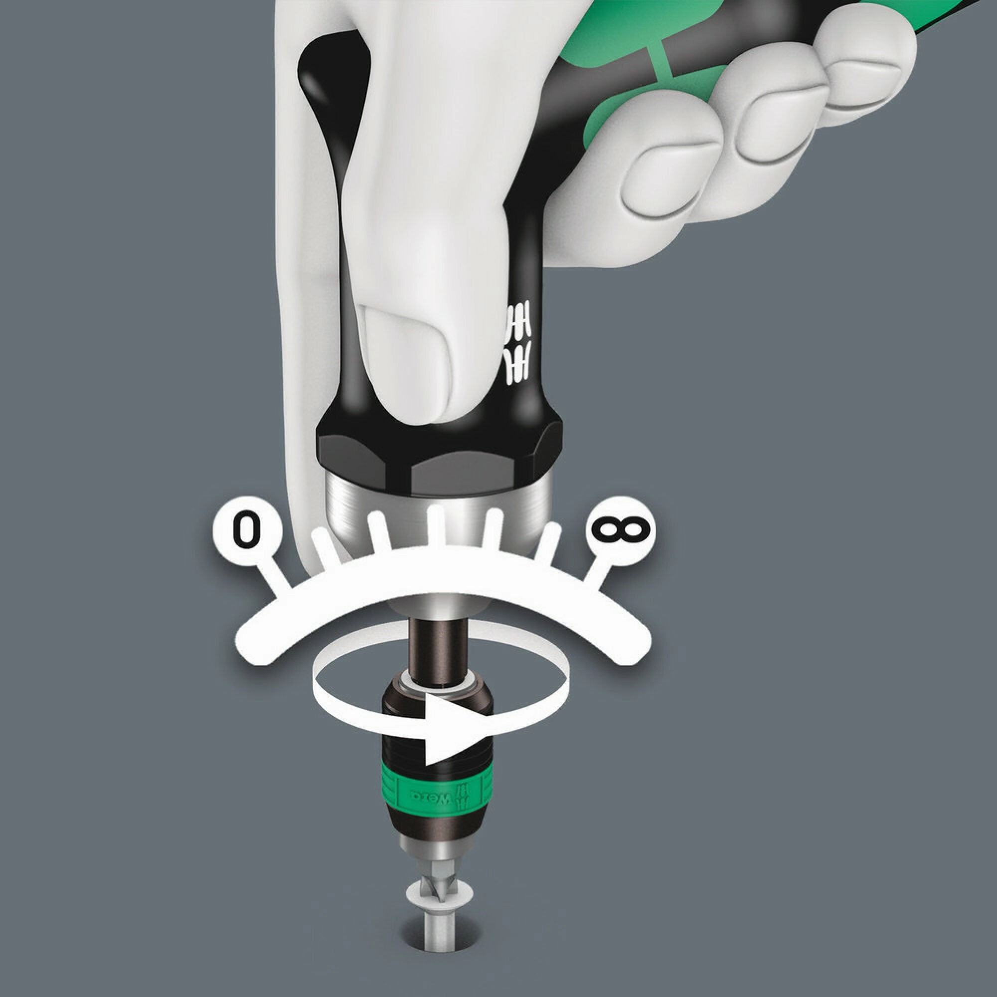 Wera Series 7400Imperial Kraftform pistol handle, pre-set adjustable torque screwdriver (25.0-55.0 in. lbs.) with Rapidaptor quick-release chuck, 7467 x 25 in. lbs. x 25-55 in. lbs.