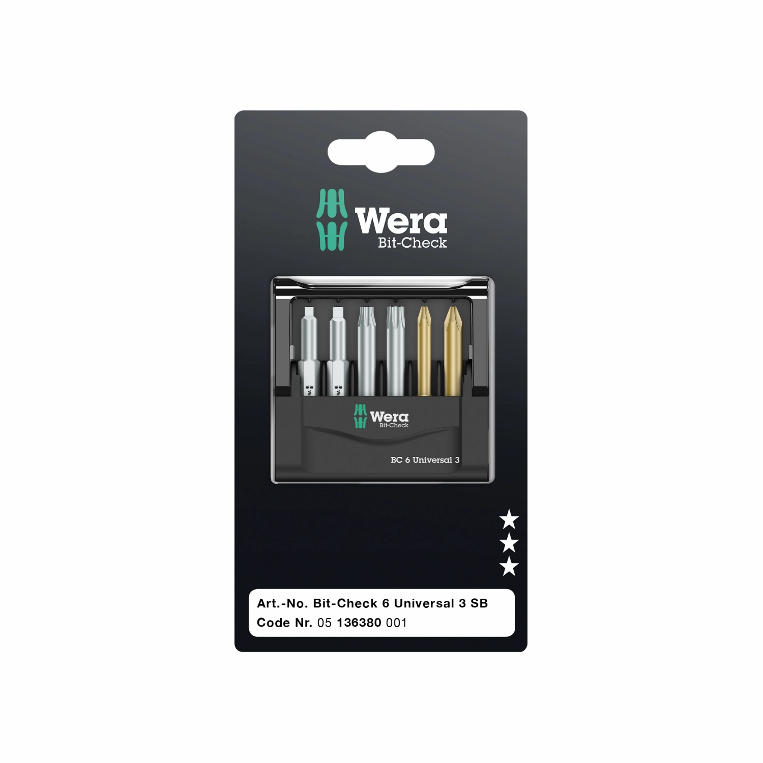 Wera Tools 05136380001 Bit-Check 6 Universal 3 SB Set