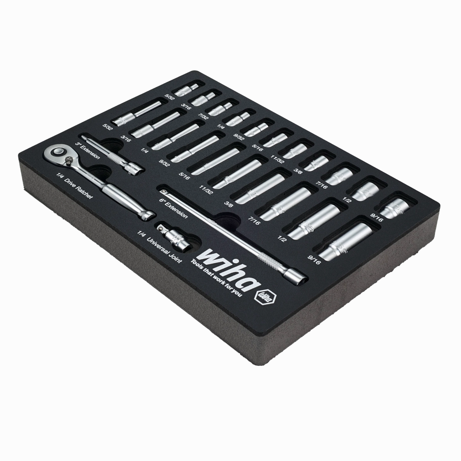 Wiha 33396 25 Piece 1/4 Drive Professional Standard and Deep Socket Tray Set - SAE