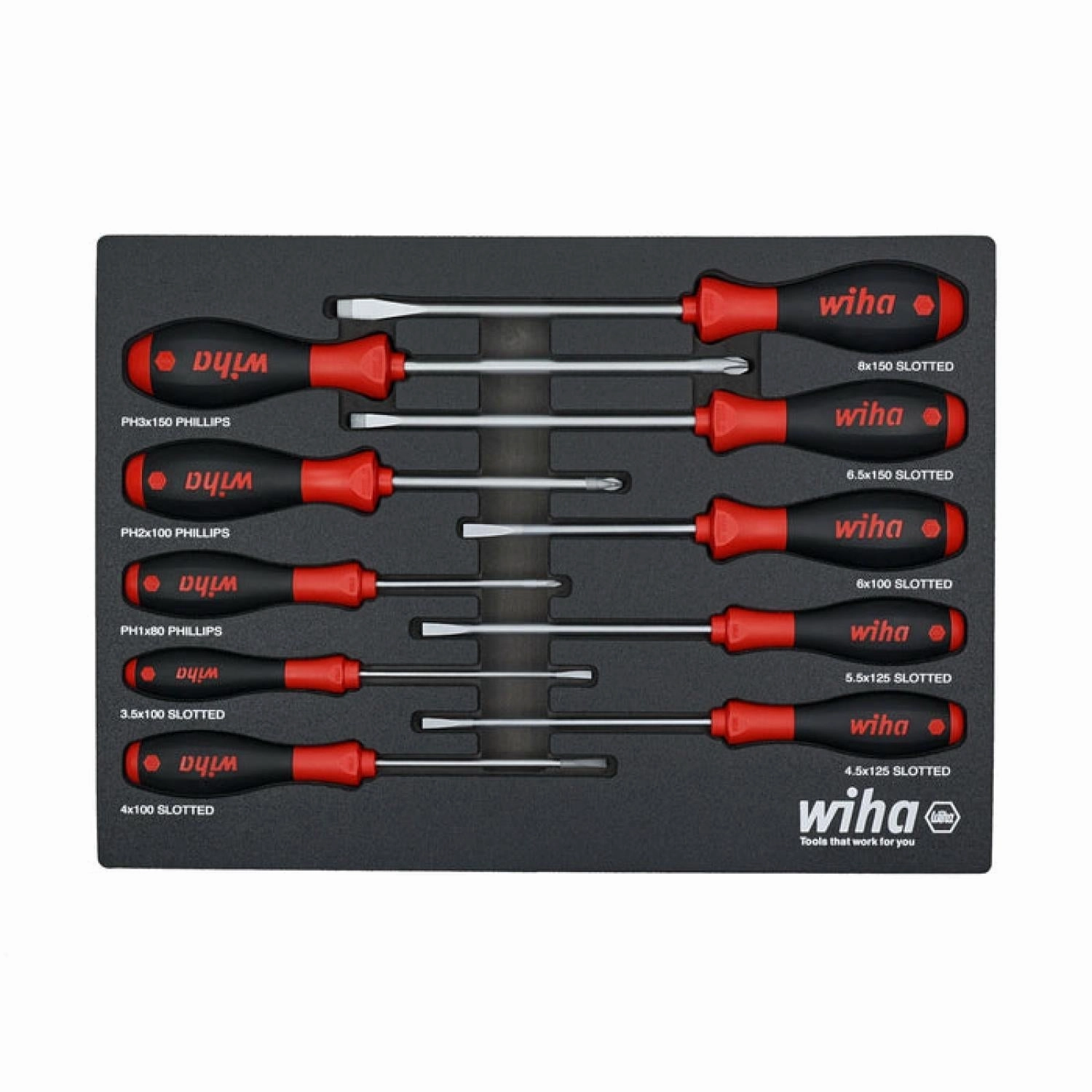Wiha Tools 30280 10 Piece SoftFinish Cushion Grip Screwdriver Tray Set